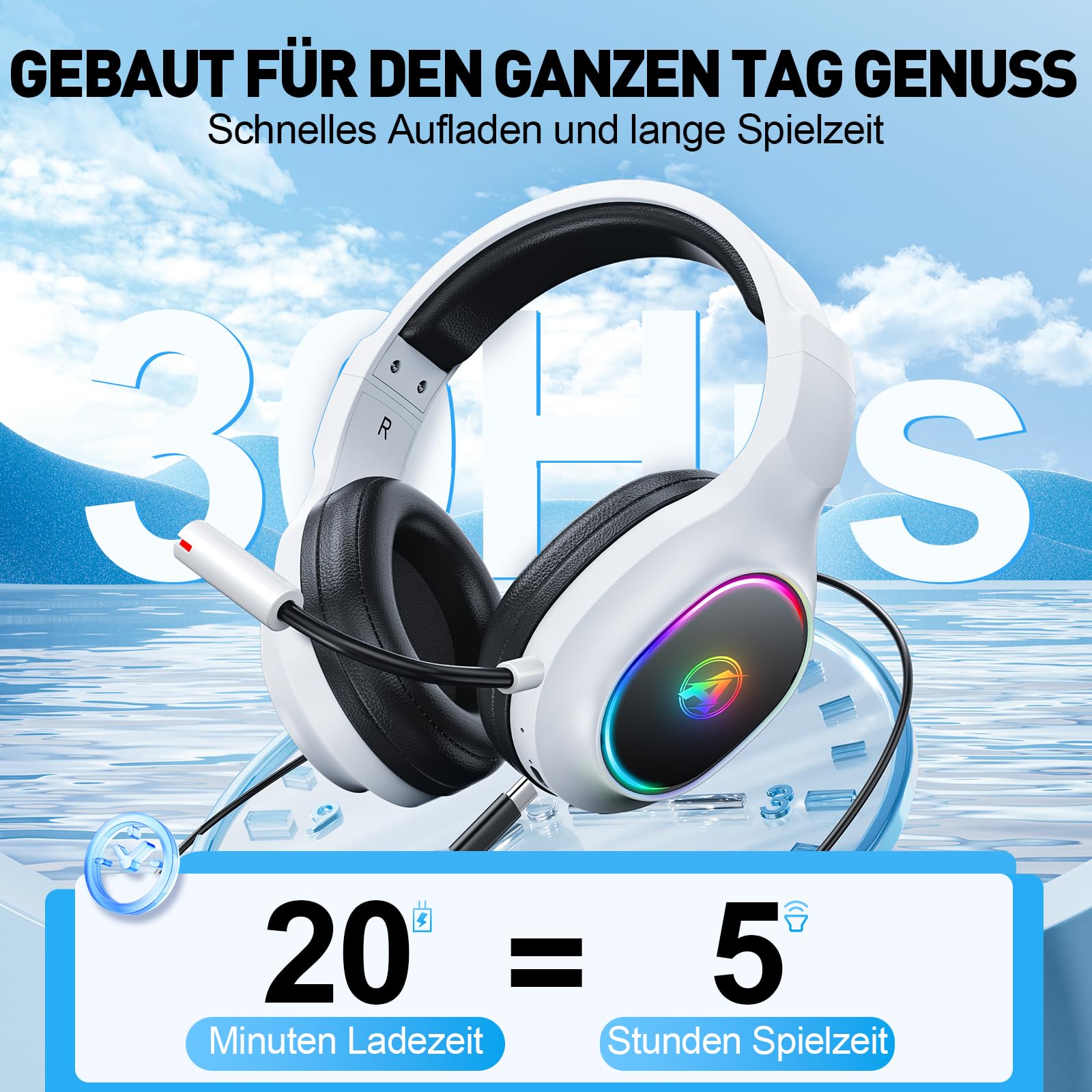 PH1 Wireless Gaming Headset 50H Akku & Spielen beim Laden, 2.4GHz+BT(≤20ms), Surround Sound Headphone Mit Mikrofon für Streaming/FIFA/CS:GO, Kompatibel für PS5/PS4/Switch, Cream White