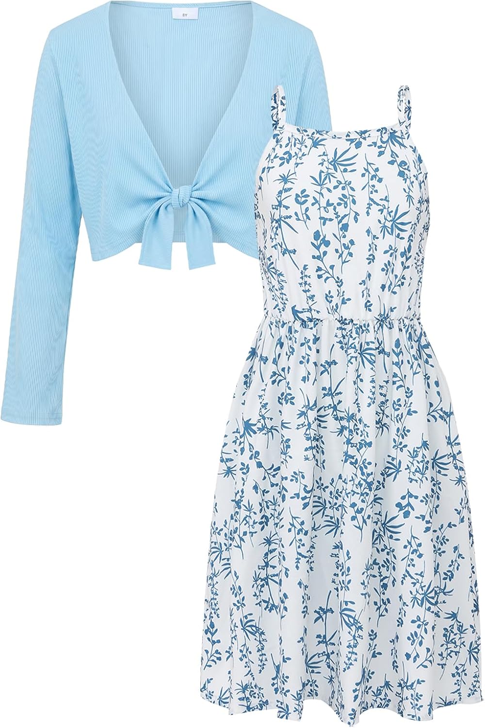 Girls Floral Dress with Cardigan 2 Piece Summer Outfit for Girls