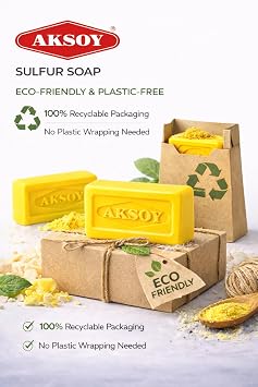 Aksoy 140g Sulphur Soap, Antifungal and Antibacterial, Natural Bar Soap, Acne and Blemish Treatment, Gentle Cleansing for Face and Body, Vegan and Chemical-Free