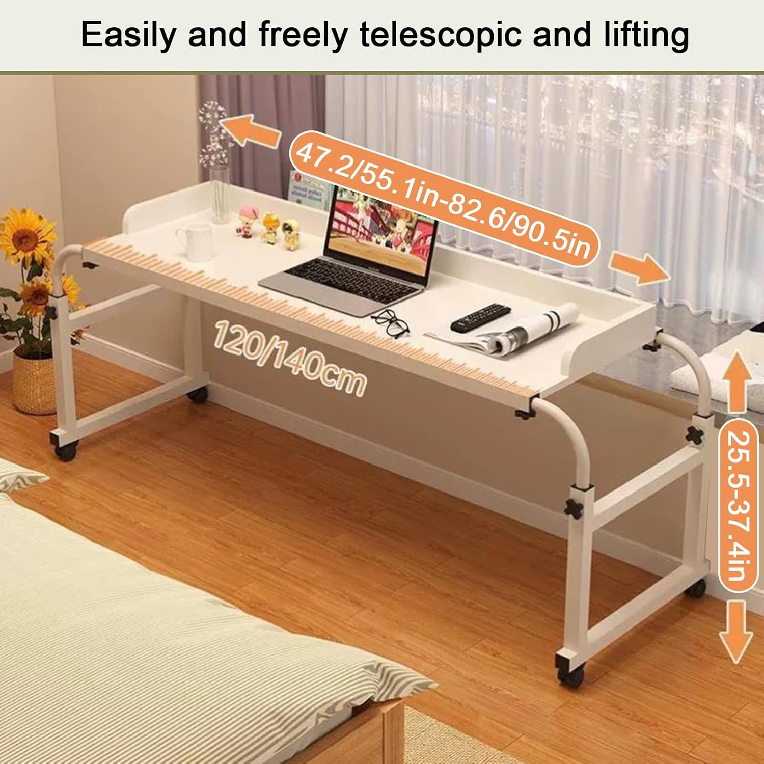 YVYKFZD Mobile Overbed Table with Wheels, Bedside Table Adjustable Height and Length, Standing Over Bed Table King Size, Laptop Cart Over Bed Desk, for Hospital and Home (Color : Oak Color, Size : 1