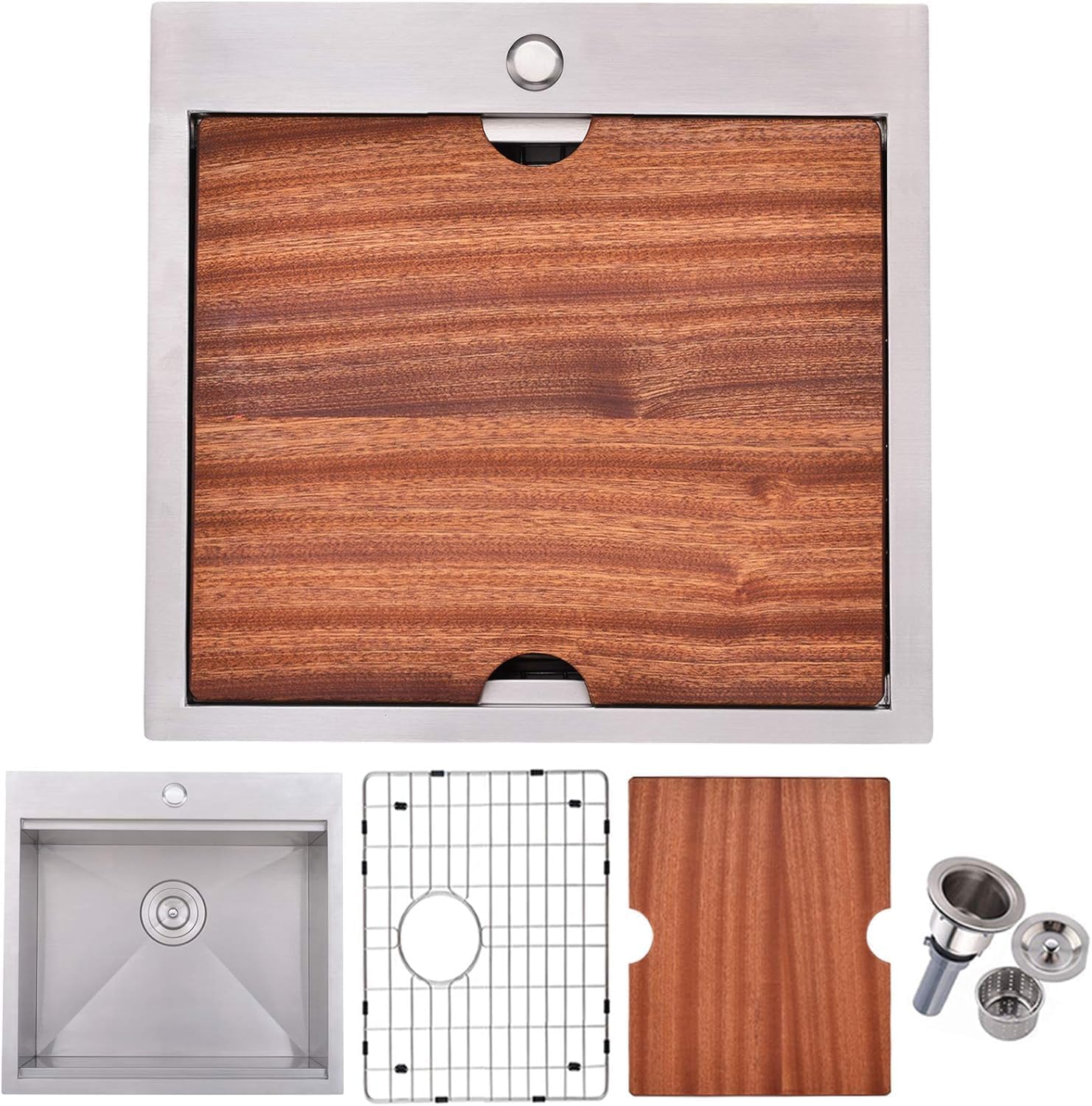 Drop In Kitchen Sink, 21x20 Inch Bar Sink Workstation Stainless Steel Outdoor Topmount Small Sinks, Single Bowl Kitchen Sinks for Laundry Office Wet Bar Prep RV Yard