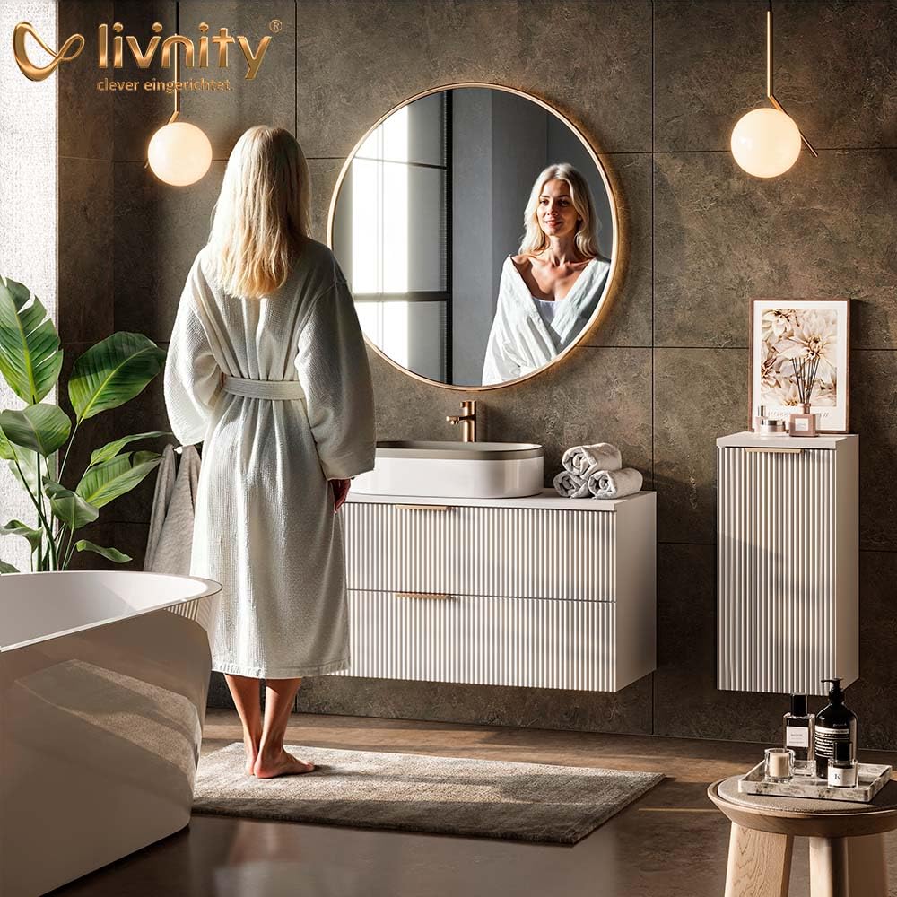 Livinity Badmöbel-Set Temo, Anthrazit, 3 Teile, mit Hochschrank