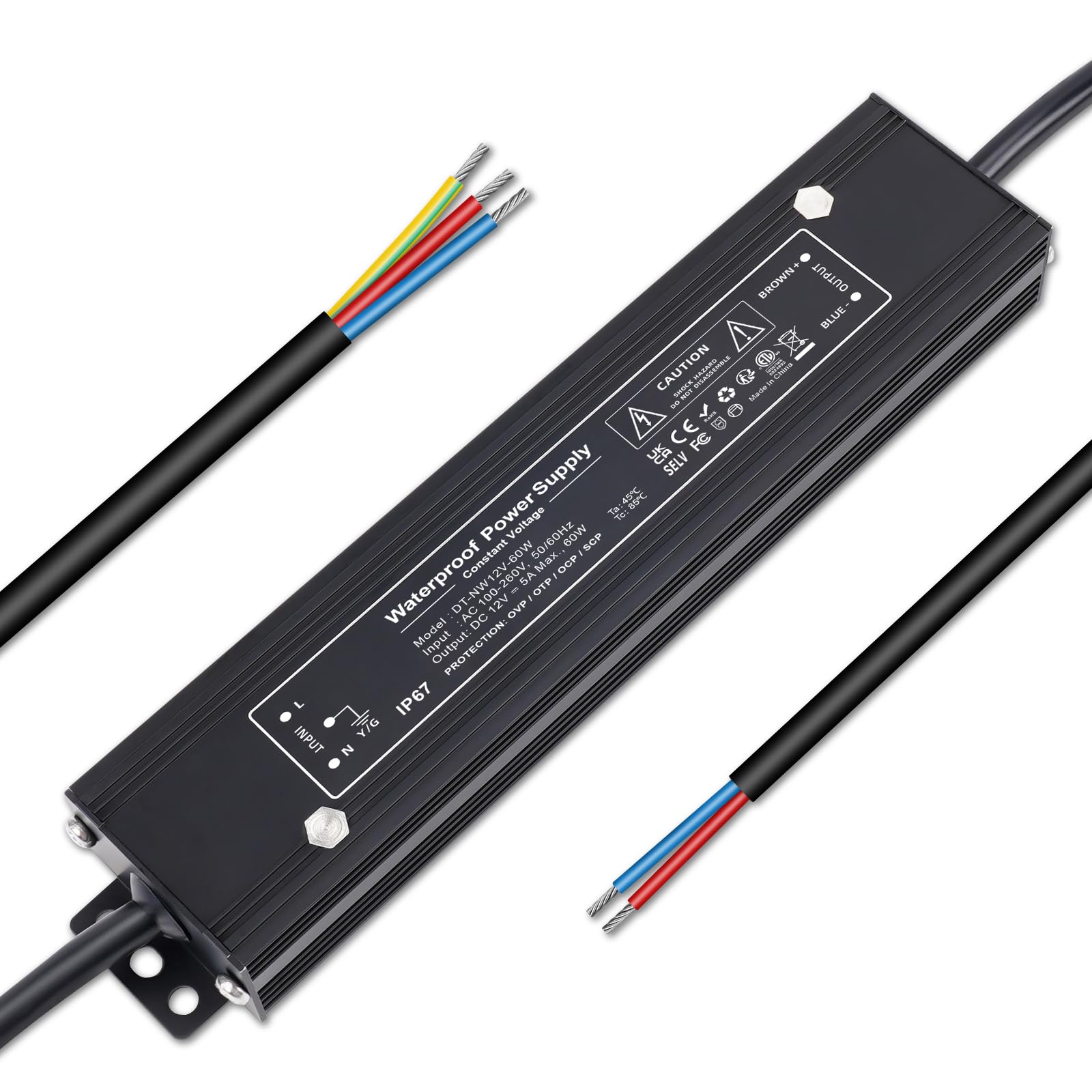 YAYZA! 12V 60W LED Transformer Waterproof IP67 Ultra Slim LED Driver 240V AC to 12V DC 5A Low Volt Converter Power Supply Constant Voltage Adapter for Outdoor Garden Strip Lights