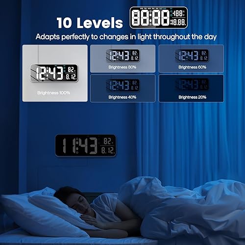 Miniatura 4 de Deeyaple Reloj de pared digital, pantalla LED de 14.6 pulgadas, pantalla grande, fecha, temperatura, 1224 horas, control remoto, 10 brillo