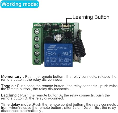 Miniatura 7 de QIACHIP Interruptor de control remoto inalámbrico universal de 433 Mhz DC 12 V 1 canal Módulo receptor de relé transmisor RF (transmisores 2 botones