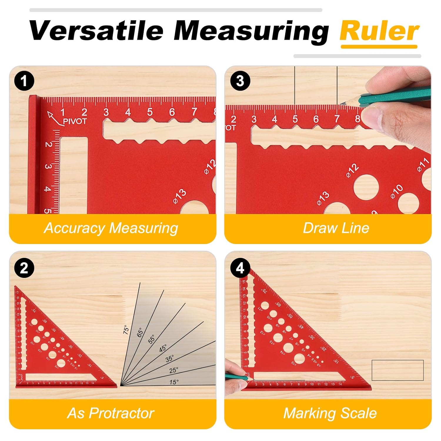 HARFINGTON Metal Square Ruler 7" Aluminum Alloy Carpenter Square Metric Woodworking Rafter Square Precision Scribing Tools with Rafter Conversion Table for Measuring and Marking, Green