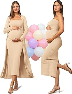 Rnxrbb 2 Piece Maternity Dress Cardigan Baby Shower Bodycon Fall Tube Maternity Dresses Long Gender Reveal Photoshoot