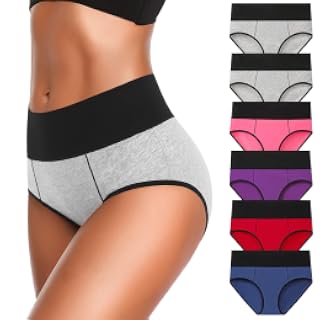 Eiggam Ropa Interior para Mujer de Algodón de Cintura Alta, Bragas de Cobertura Completa, Suave y Elástica, Ropa Interior Transpirable para Mujer - Paquete Múltiple