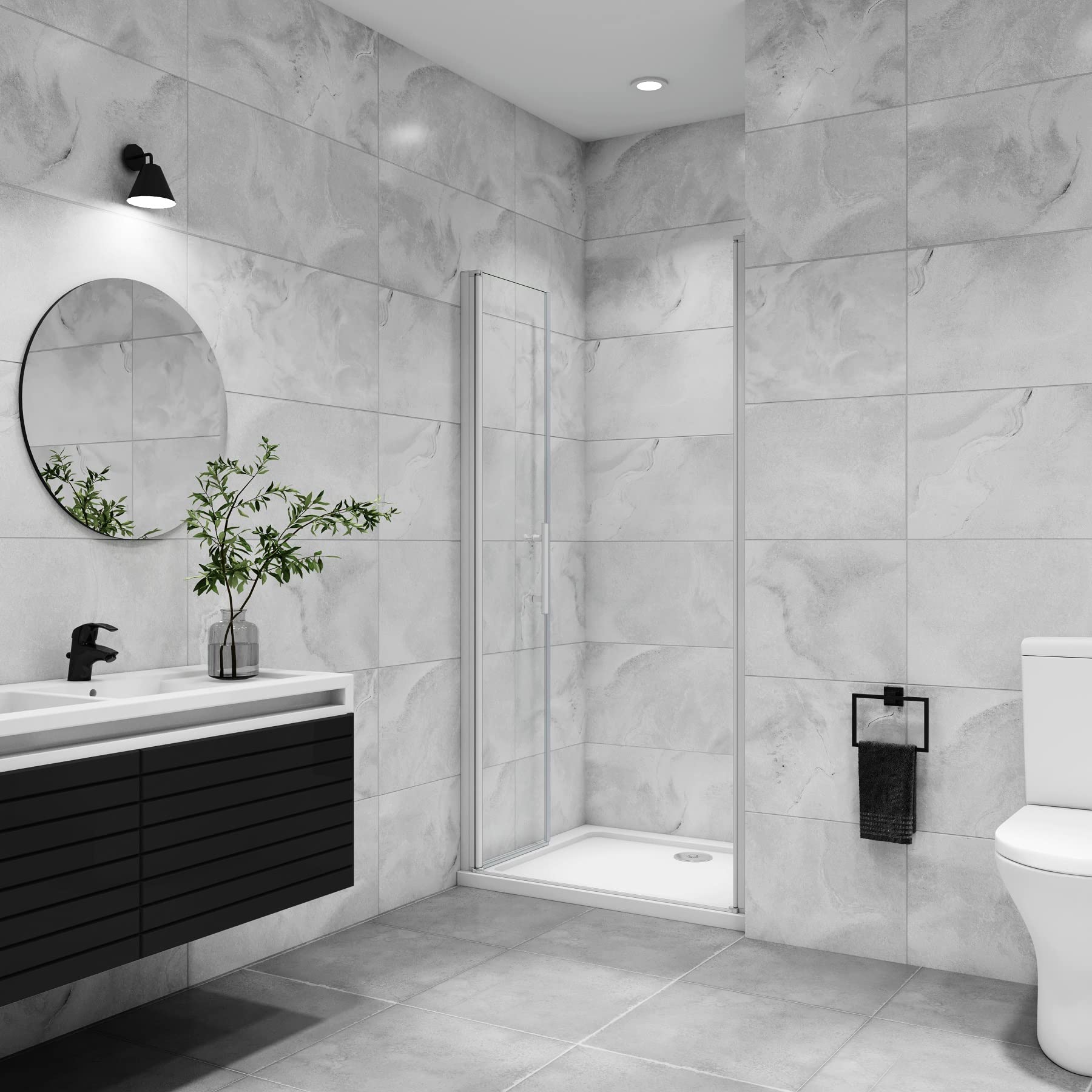AICA porte de douche battante 110x180cm profilé blanc en 5mm verre anticalcaire porte de douche Hauteur 180cm Installation en niche