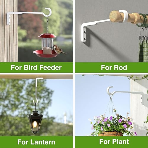 Miniatura 2 de Paquete de 2 perchas blancas resistentes para plantas de exterior de 8 pulgadas para cestas colgantes, soportes de hierro para colgar plantas en el