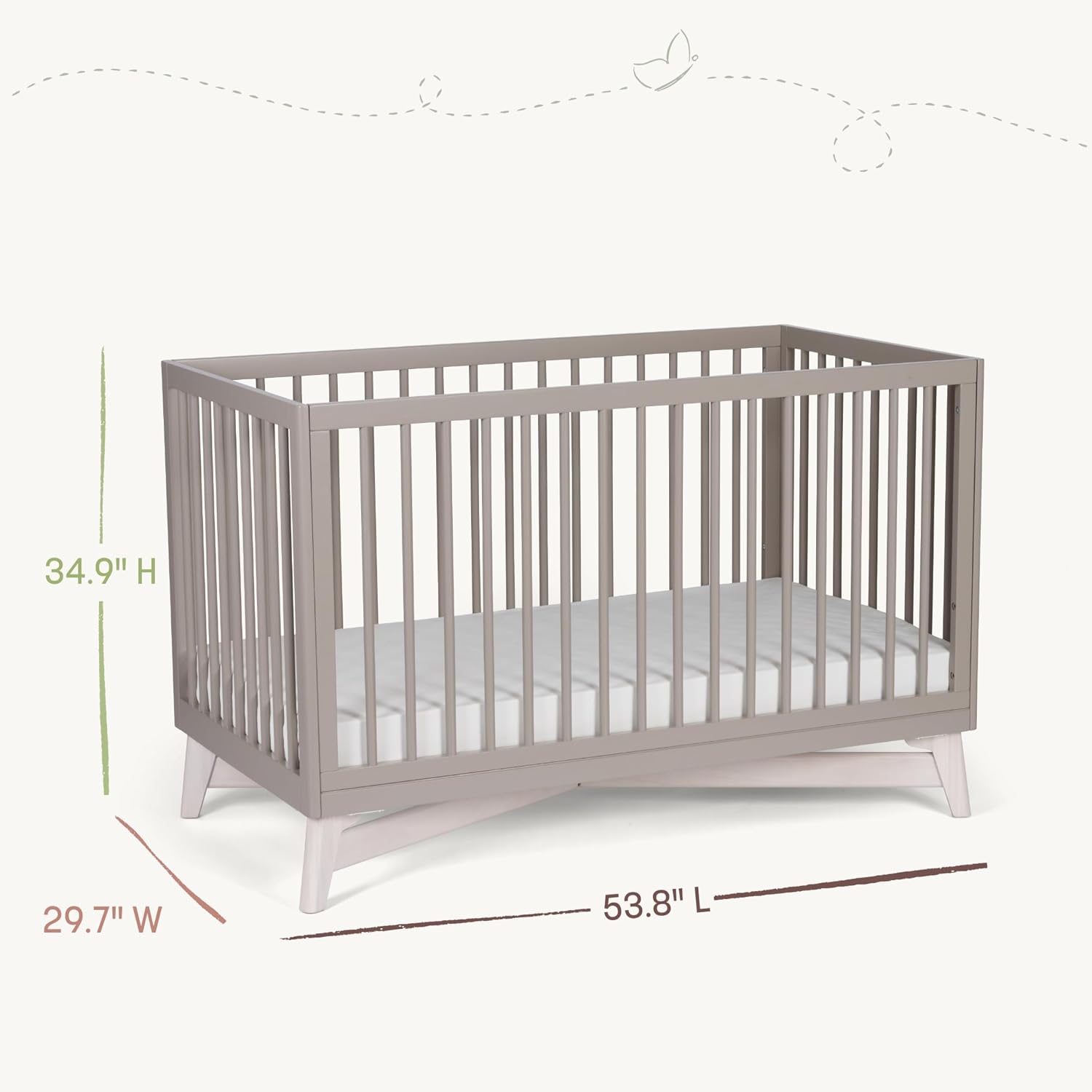 Little Seeds Pala 4-in-1 Convertible Crib, Taupe/Washed White - Image 5
