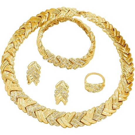 Fashion Crystal Jewelry Set, Golden Wedding Dubai Jewelry Sets for Women