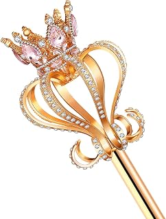JamingHG Silver Pearl Rhinestone Scepter Festival Wand Pageant Costume Props (Gold-Pink)