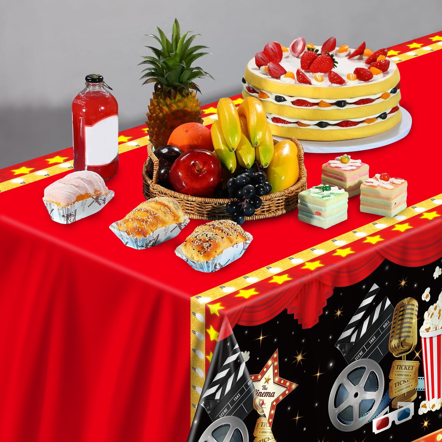 4 piezas de manteles de noche de película temática de cine decoraciones de fiesta alfombra roja manteles palomitas de maíz mantel entrega de premios se muestra ahora tema cumpleaños accesorios 130 x