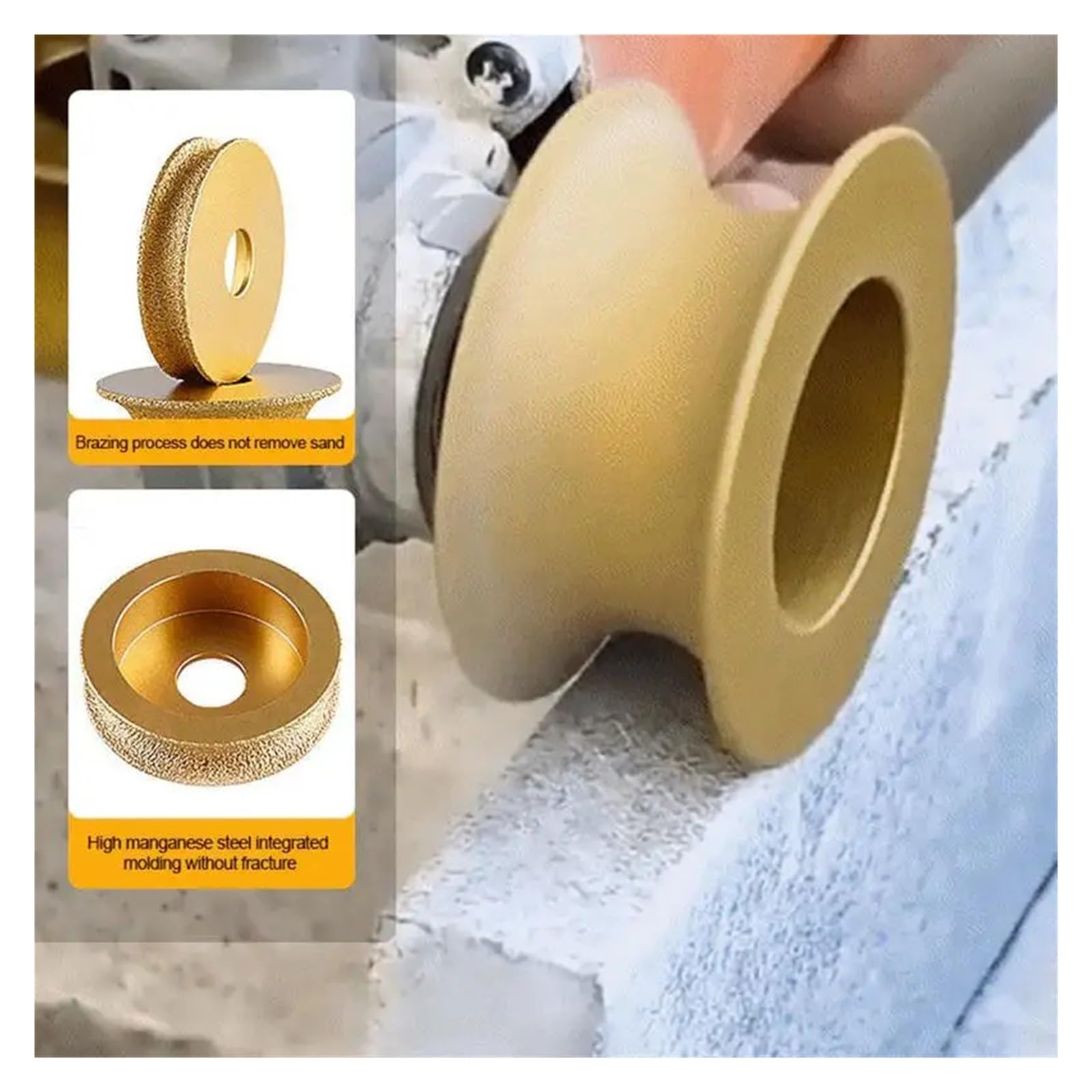 Mola abrasiva diamantata brasata sotto Vuoto a Secco da 75 mm, Diametro del Foro 10-50, Disco abrasivo for Marmo con Bordo Semi-bullnose(35mm)