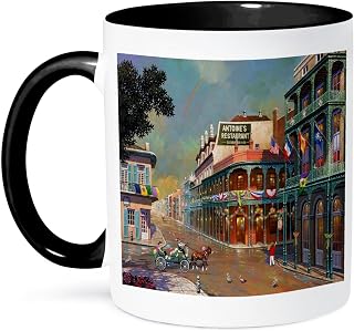 3dRose mug_80505_4 "Old New Orleans Painting" Two Tone Black Mug, 11 oz, Multicolor