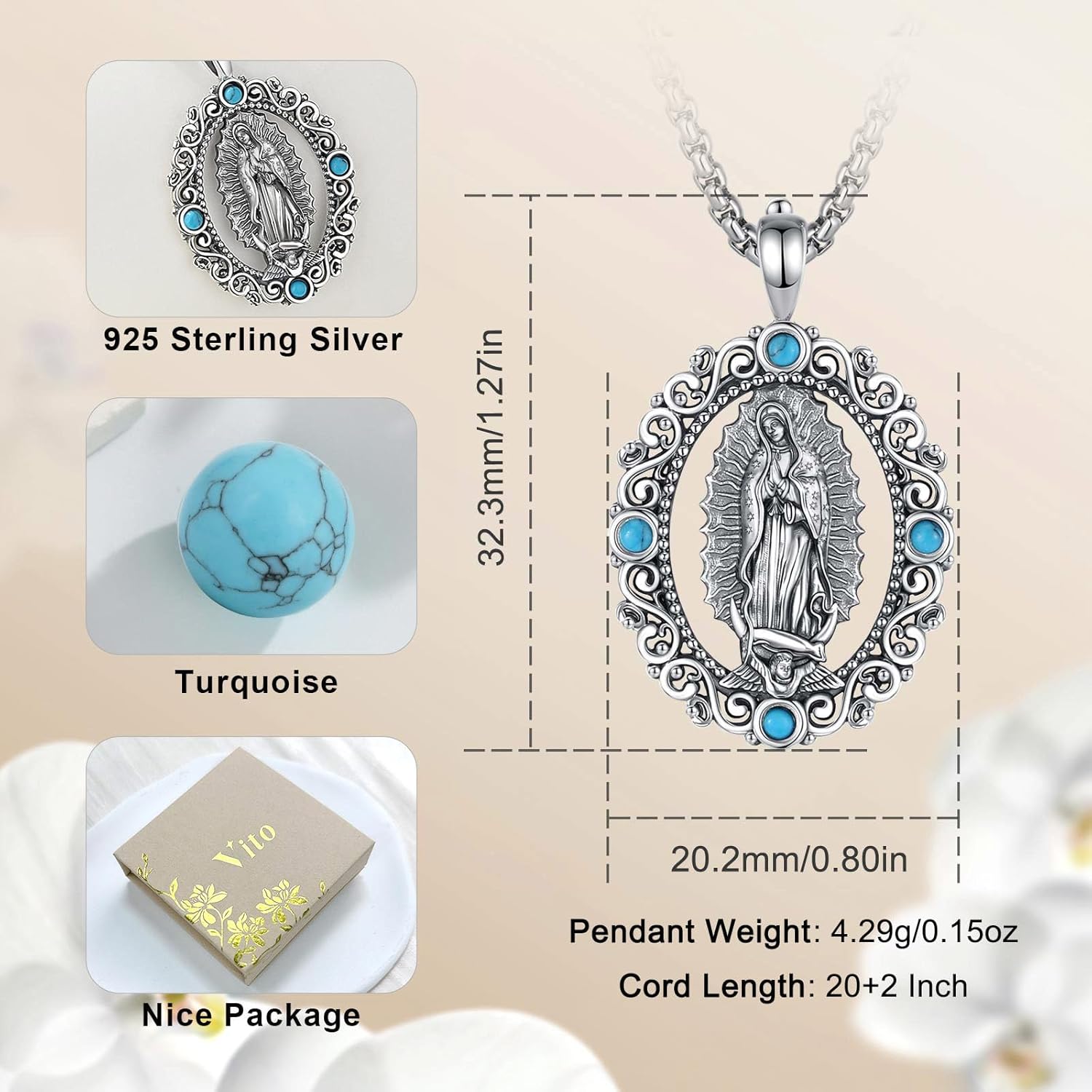 Vito 925 Sterling Silver Saint and Archangels Necklaces for Women Men, St Christopherl/Crucifix/Caravaca/St Jude/Virgin Mary/St Benedict Pendant Patron Saint Amulet Medal Religion Jewelry Gift, 24" - Image 4