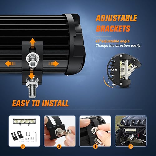 Miniatura 6 de Nilight Barra de luz LED lateral de 12 pulgadas, triple fila, luces combinadas de inundación, luz de trabajo LED con kit de arnés de cableado para