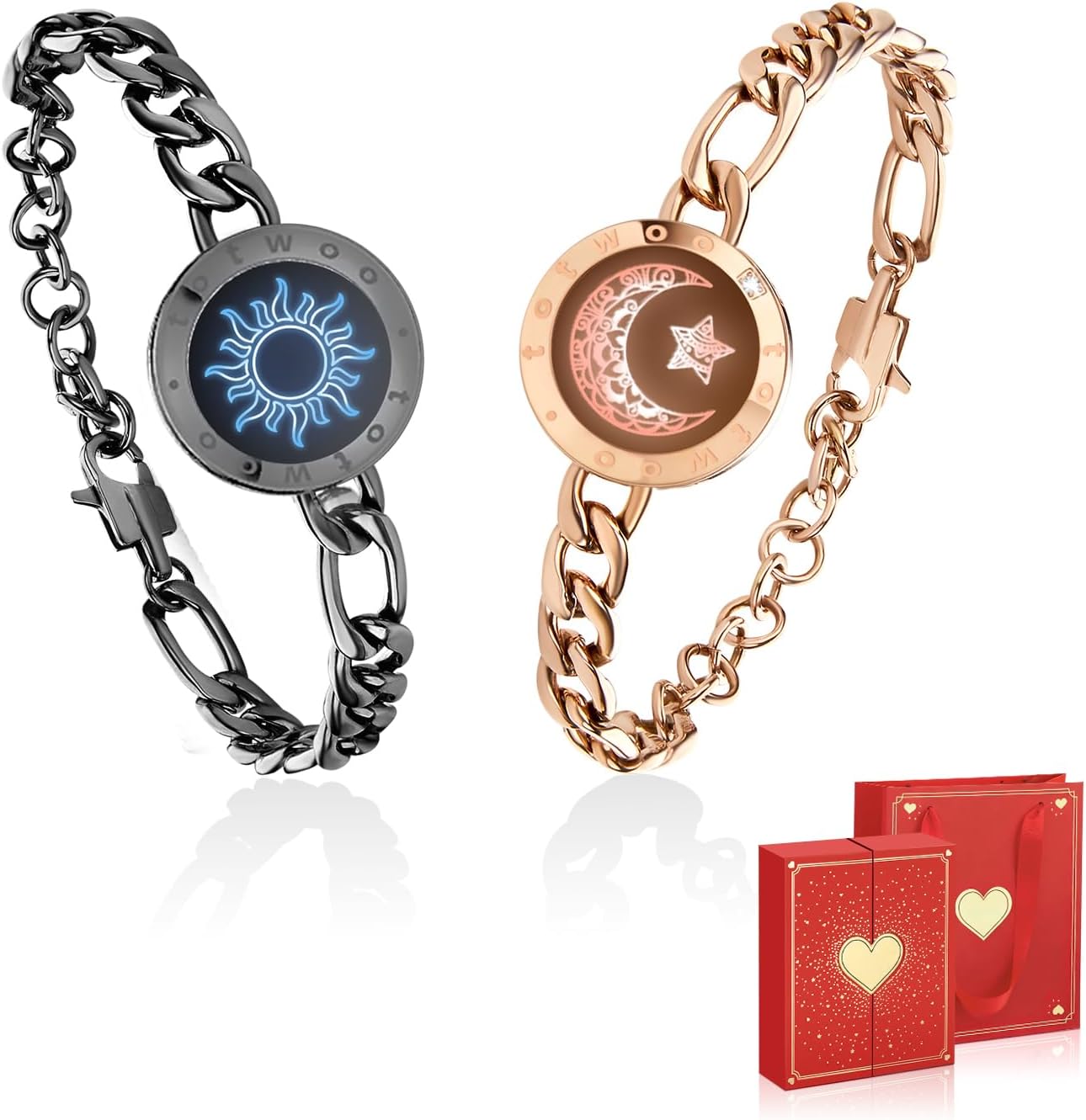 TOTWOO Long Distance Touch Bracelets for Couples, Vibration & Light up for Love Couples Bracelets | Long Distance Relationship Gifts for friend Bluetooth Pairing Jewelry