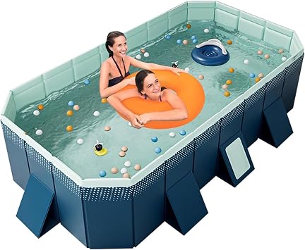 Oversized Family Pool for Adults Pet Dogs Inflatable-Free Rectangle Swimming Pool for Indoor, Foldable Swimming Pool, Outdoor, Garden, Backyard, Summer Water Party,300cm
