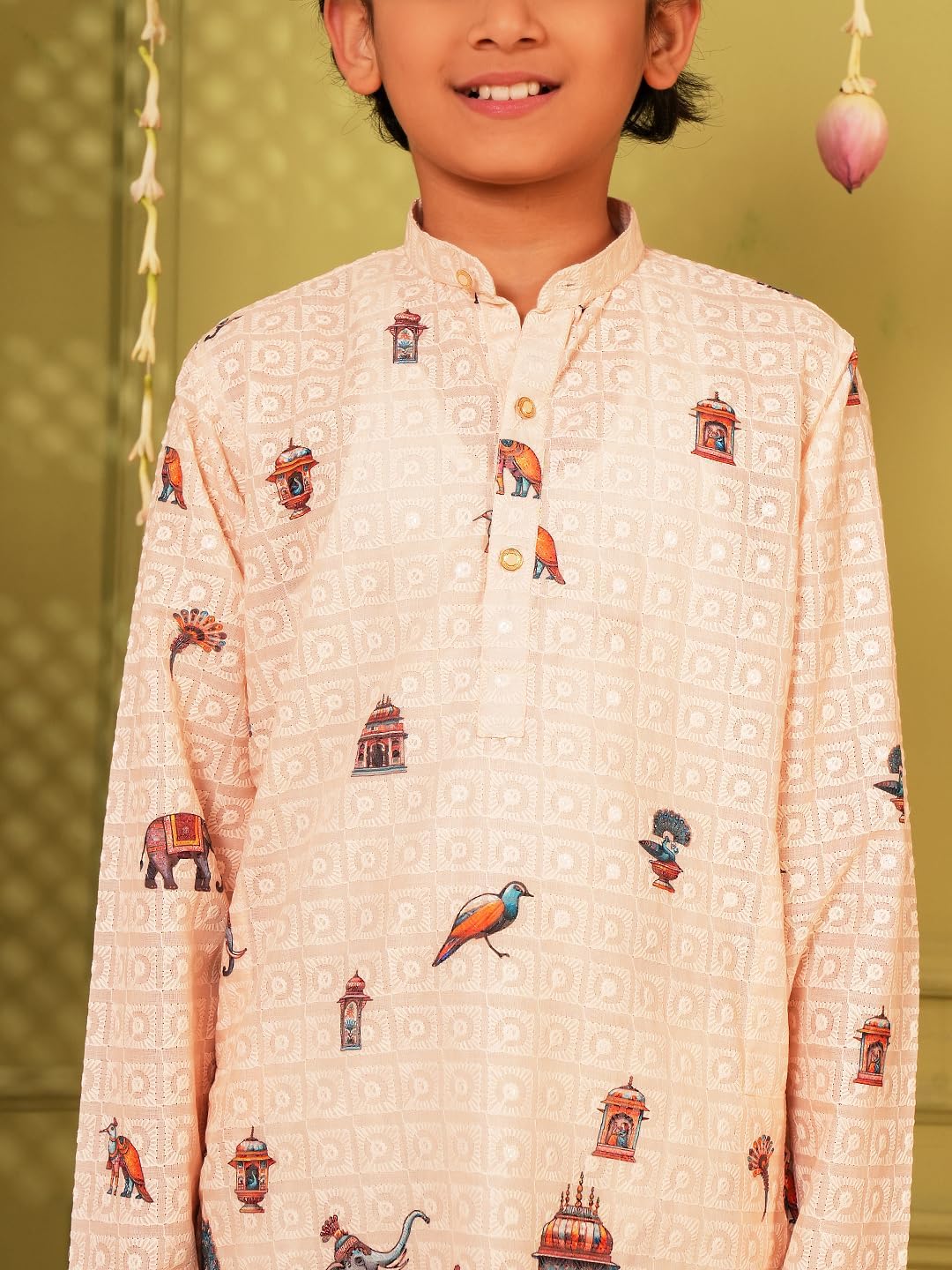 AJ DEZINES Kids Indian Ethnic Wear Kurta For Boys|Boys Indian Outfit|Traditional & Festive Wear|Cotton Printed Pink Kurta