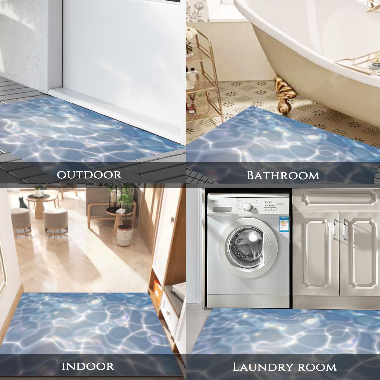 Alfombra Pequeña Entrada Casa Gris Azulado Antideslizante Lavables En Lavadora Tapetes 40X60 Cm Habitacion Baño Cocina Exterior Tapete Ondulaciones Sombras Luz De La Superficie Agua Pelo Corto Carpete