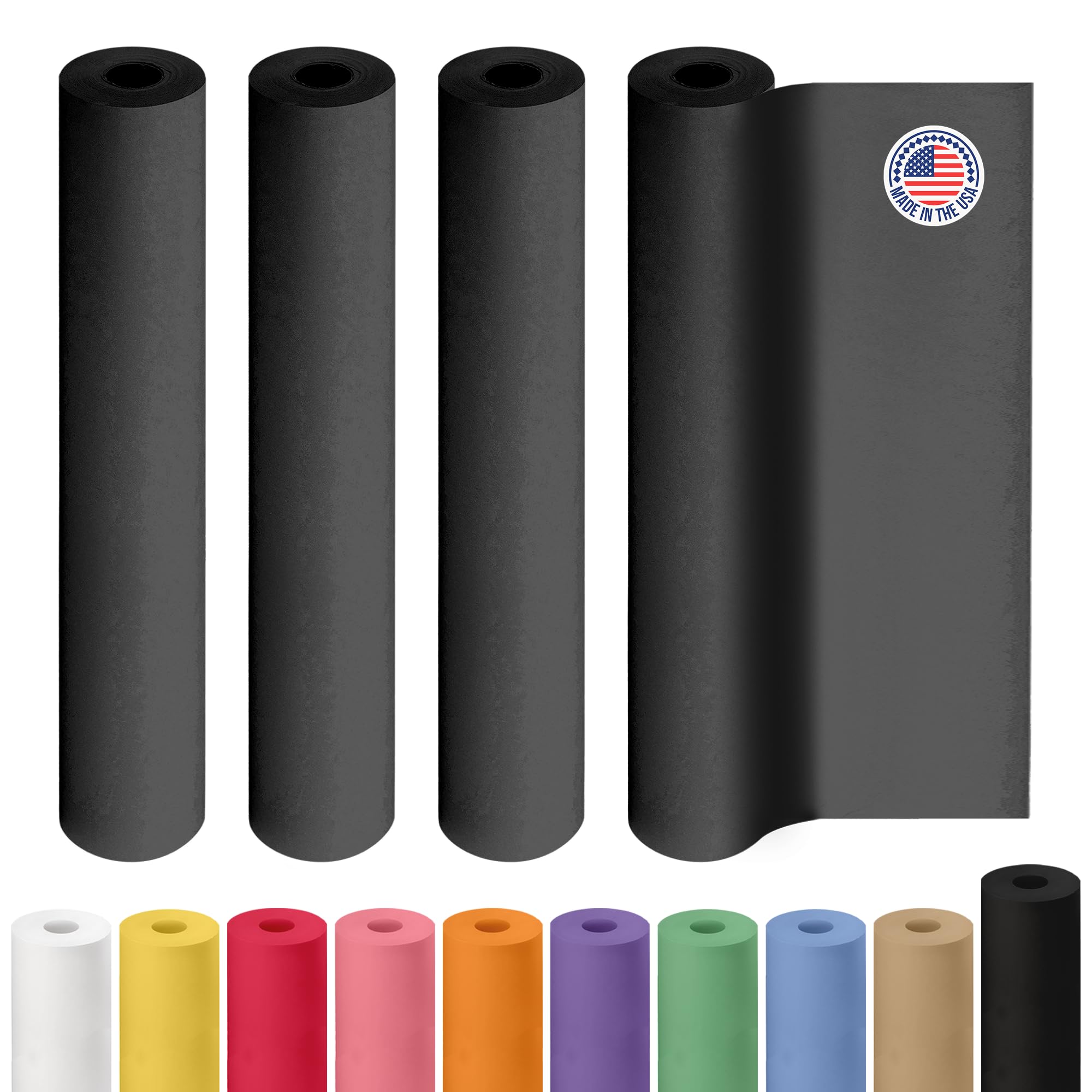 Lot de 4 rouleaux de papier kraft noir 45,7 x 5,486 cm (54,9 m) – Fabriqué aux États-Unis – 22,7 kg d'épaisseur – Idéal pour l'emballage, l'emballage, l'expédition, les arts et l'artisanat – Matériau