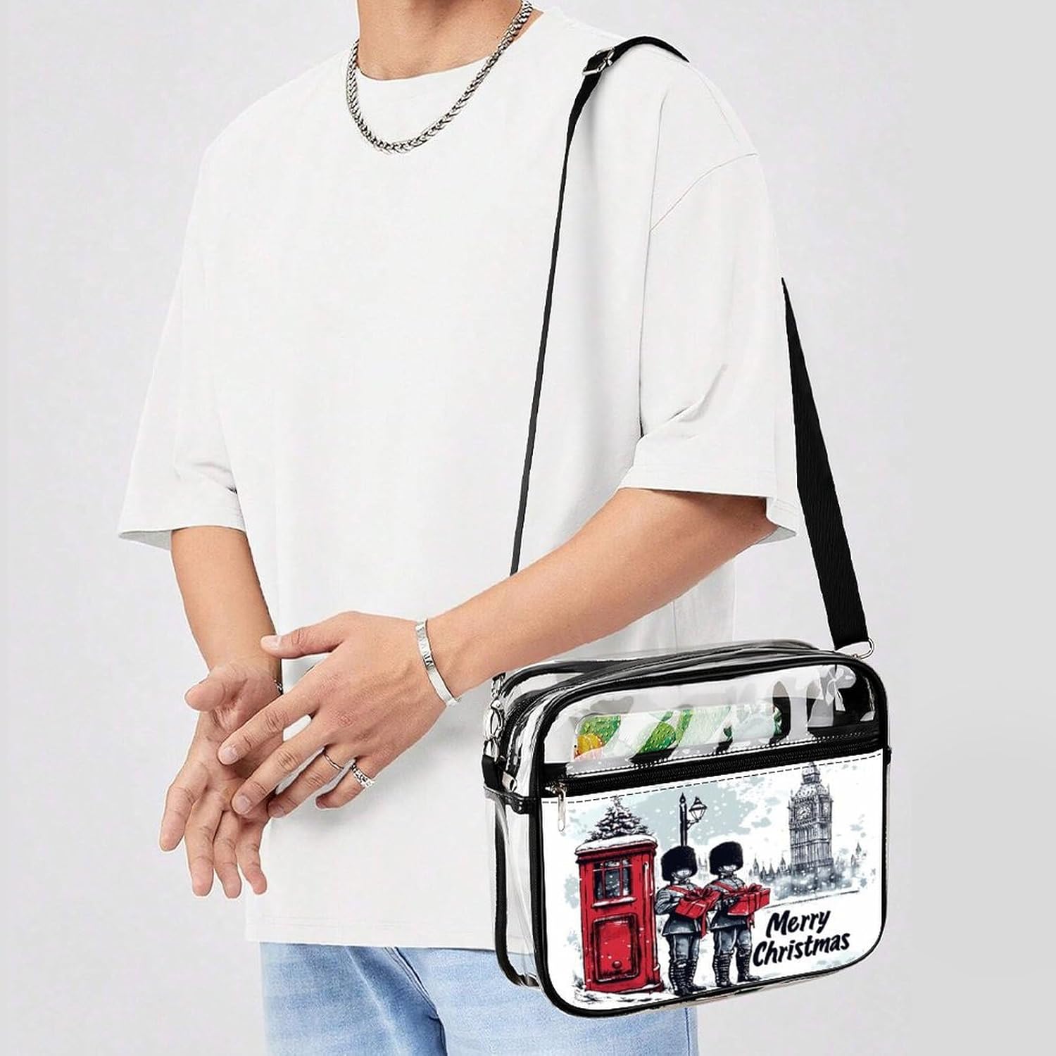 Merry Christmas England Clear Crossbody Bags Shoulder Bag Messenger Purse for Stadium Concerts Sports Events
