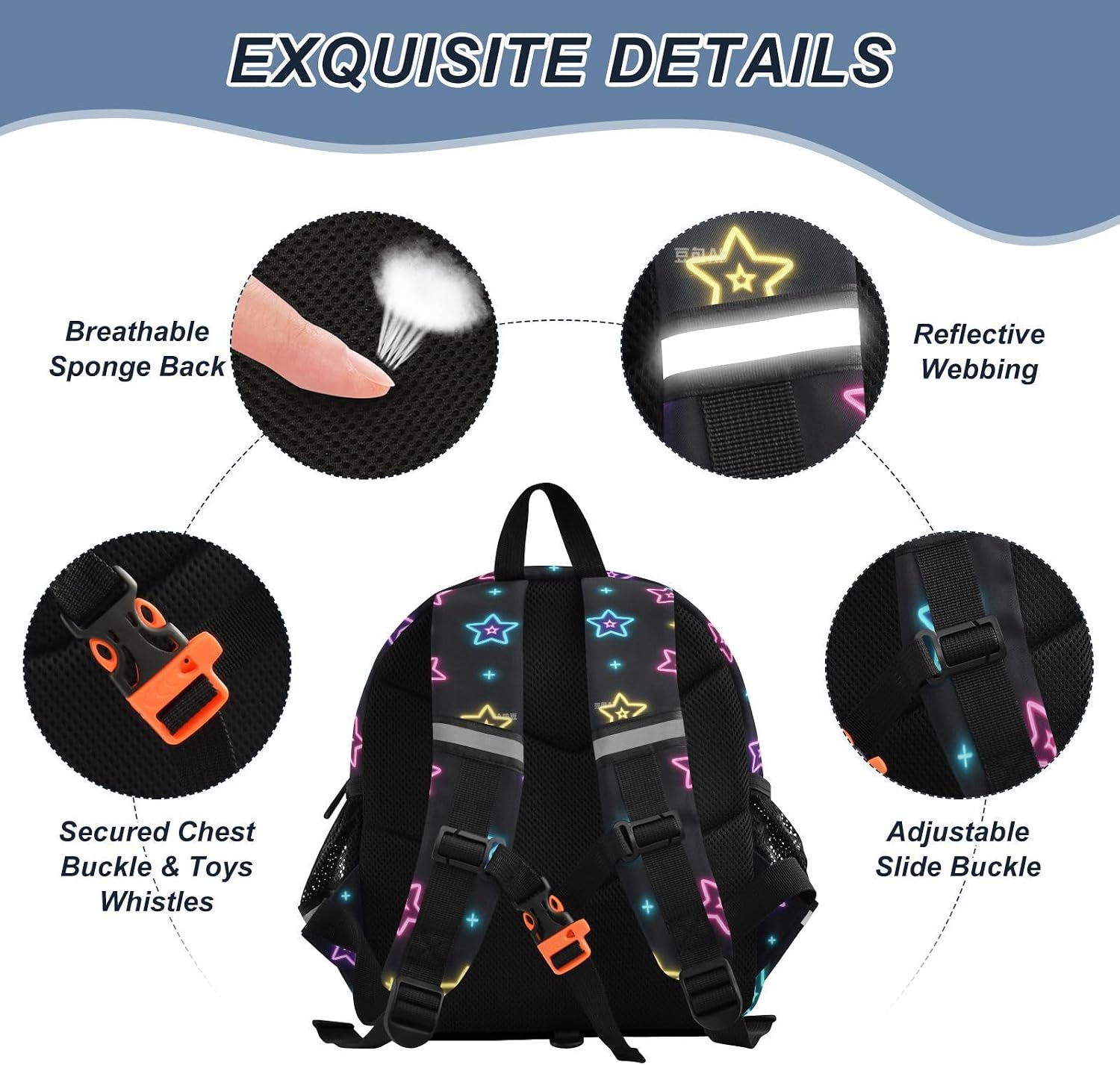 Cute Ears Daycare Bag For Infant Leash Kids Boy's/Girl's Anti-Lost Personalized Toddler Bookbag with Reflective Strip Neon Colored Stars mochila de para ni?a