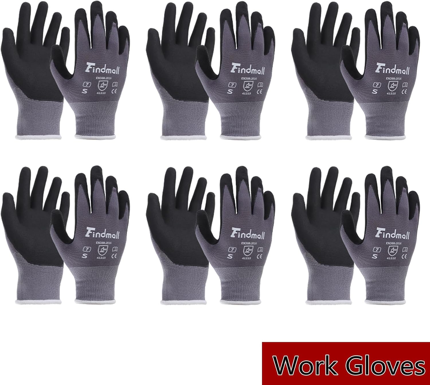 findmall 6 Pairs Small Work Gloves Seamless Knit Glove Gardening Gloves Women Men Fit for Warehousing and Logistics, Construction Sites, Horticultural Planting