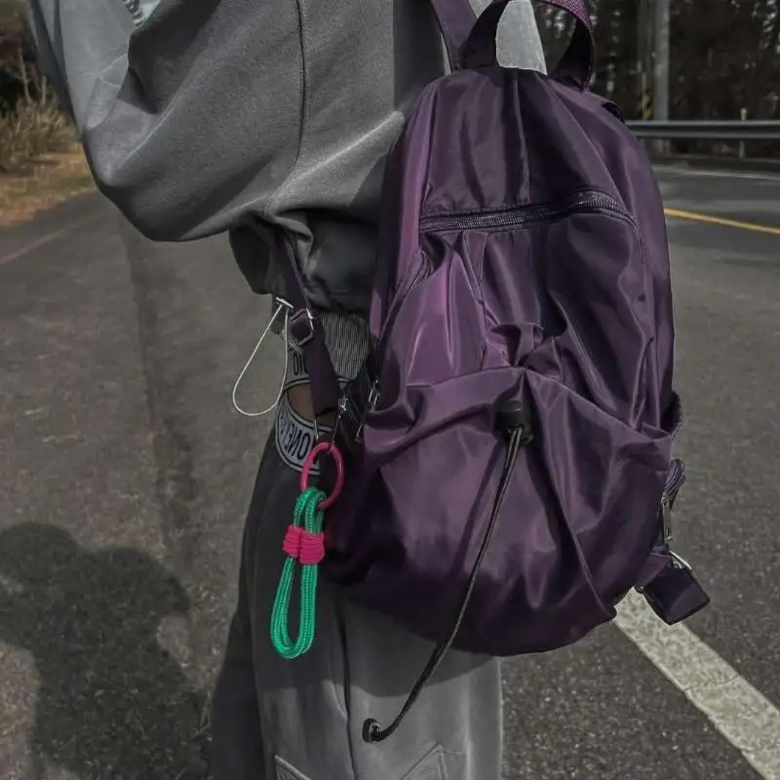 Zaino A Cordone in Nylon Leggero, Scolastico Casual di Grande capacità per Studenti Unisex-Black