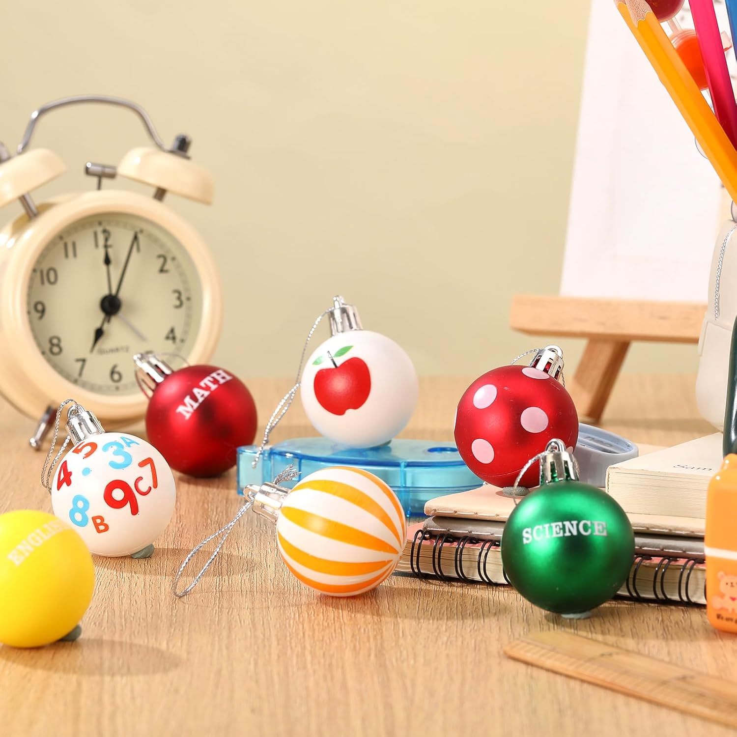 WinnerWhy 24 Pcs Back to School Hanging Ornaments Back to School Tree Ornaments Classroom First Day of School Plastic Hanging Ball Pendants Decoration for Teachers Classroom Party Favors Garland Gift