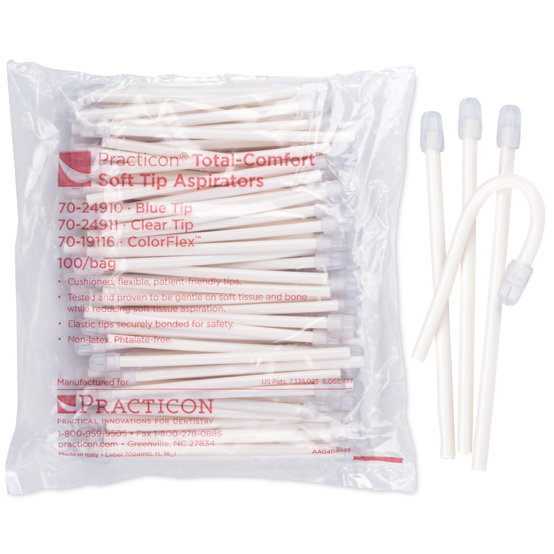 Practicon 7024911 WHI Clear Tip Total Comfort Aspirators, White (Pack of 100)
