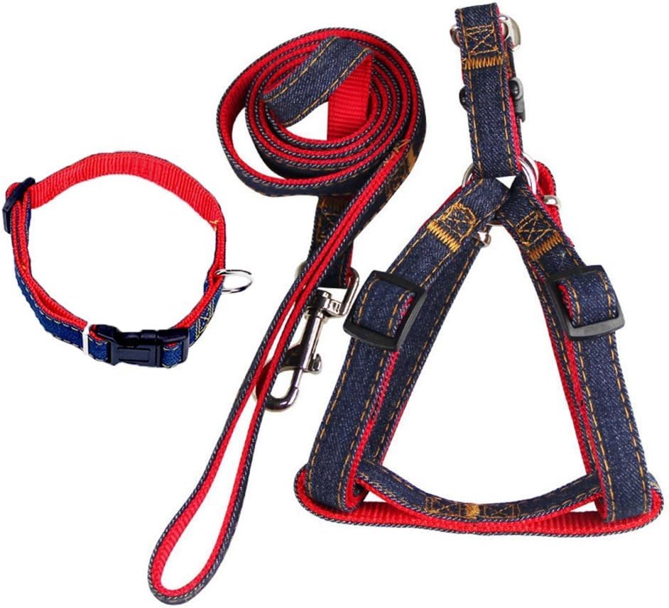 Vivi Besr Dog Collar Leash Harness Set 3 PCS Adjustable & Durable Heavy Duty Denim