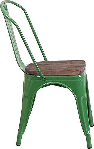 Miniatura 5 de EMMA + OLIVER Silla apilable de metal amarillo con asiento de madera