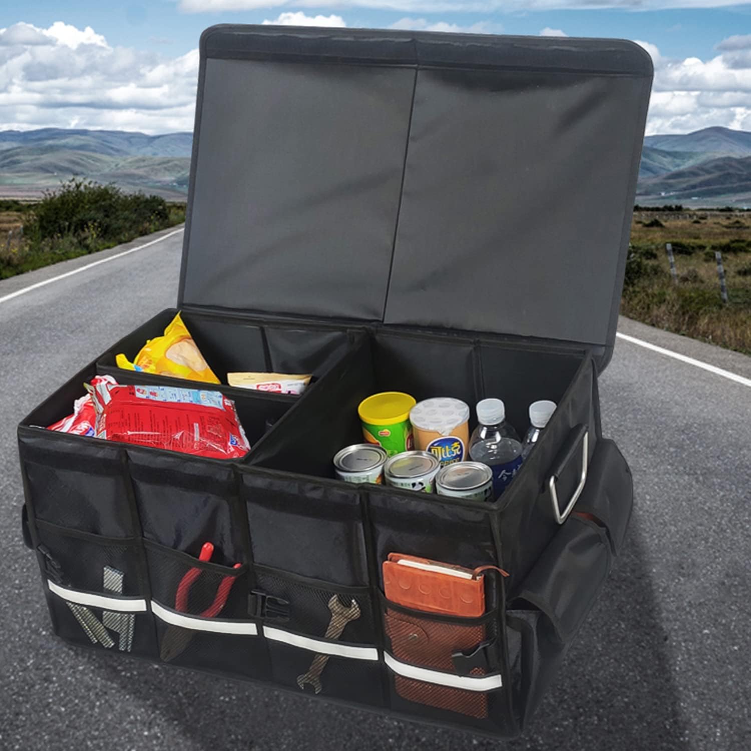 Waterproof Car Trunk Organizer with Foldable Lid,Collapsible Multi