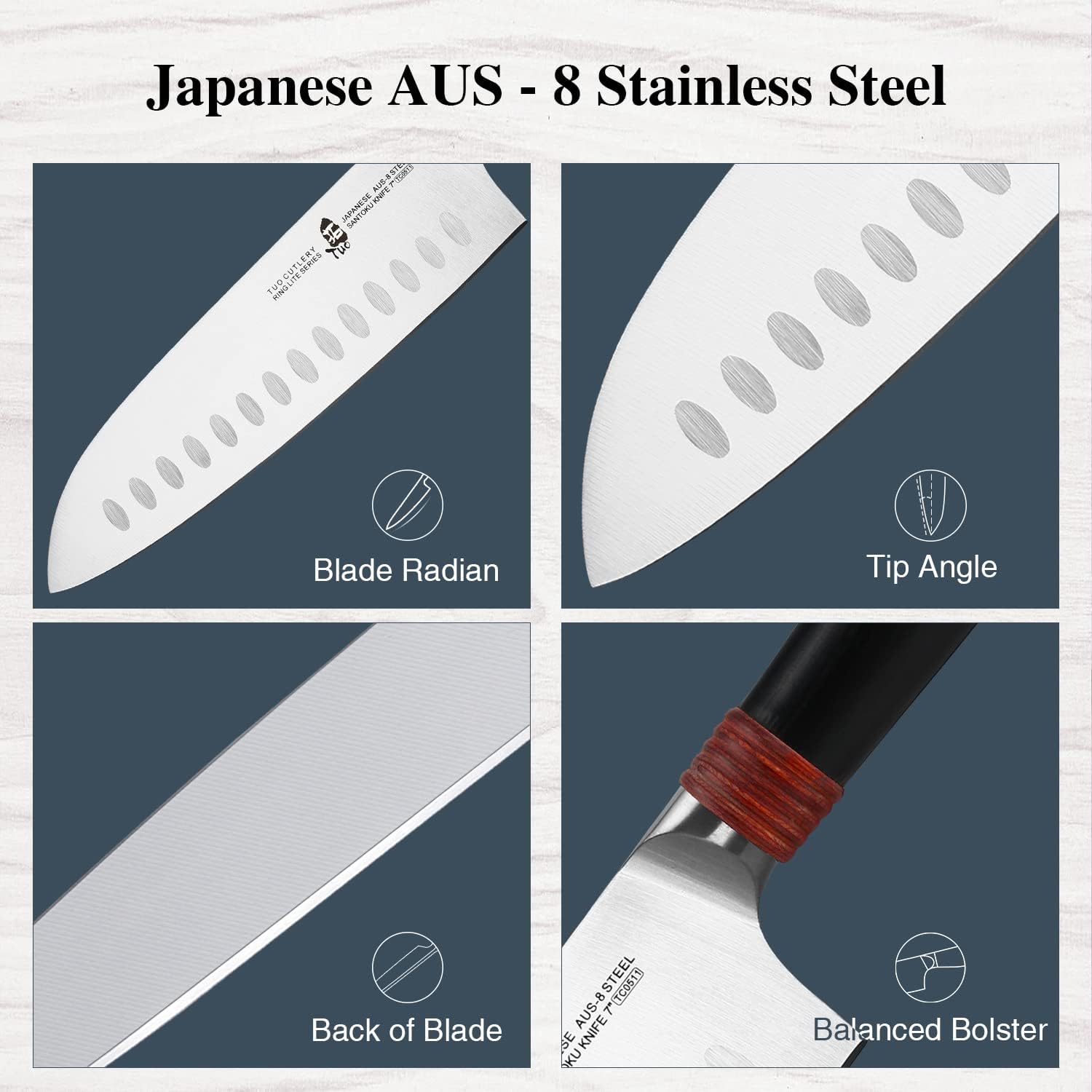 TUO Santoku Knife Pro Asian Chef Knife 7 inch Kitchen Knife Non-stick Cooking Knife for Vegetables Fruits Meat, AUS-8 Stainless Steel with Ergonomic Handle Gift Box, Ring Lite Series