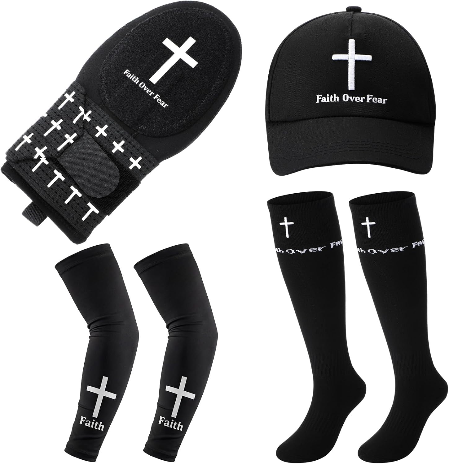 4 Pcs Christian Faith Cross Baseball Guard Accessories Include Christian Sliding Mitt Faith Arm Sleeve Cross Baseball Hat and Religious Socks Left/Right Hands - Hand and Wrist Protection