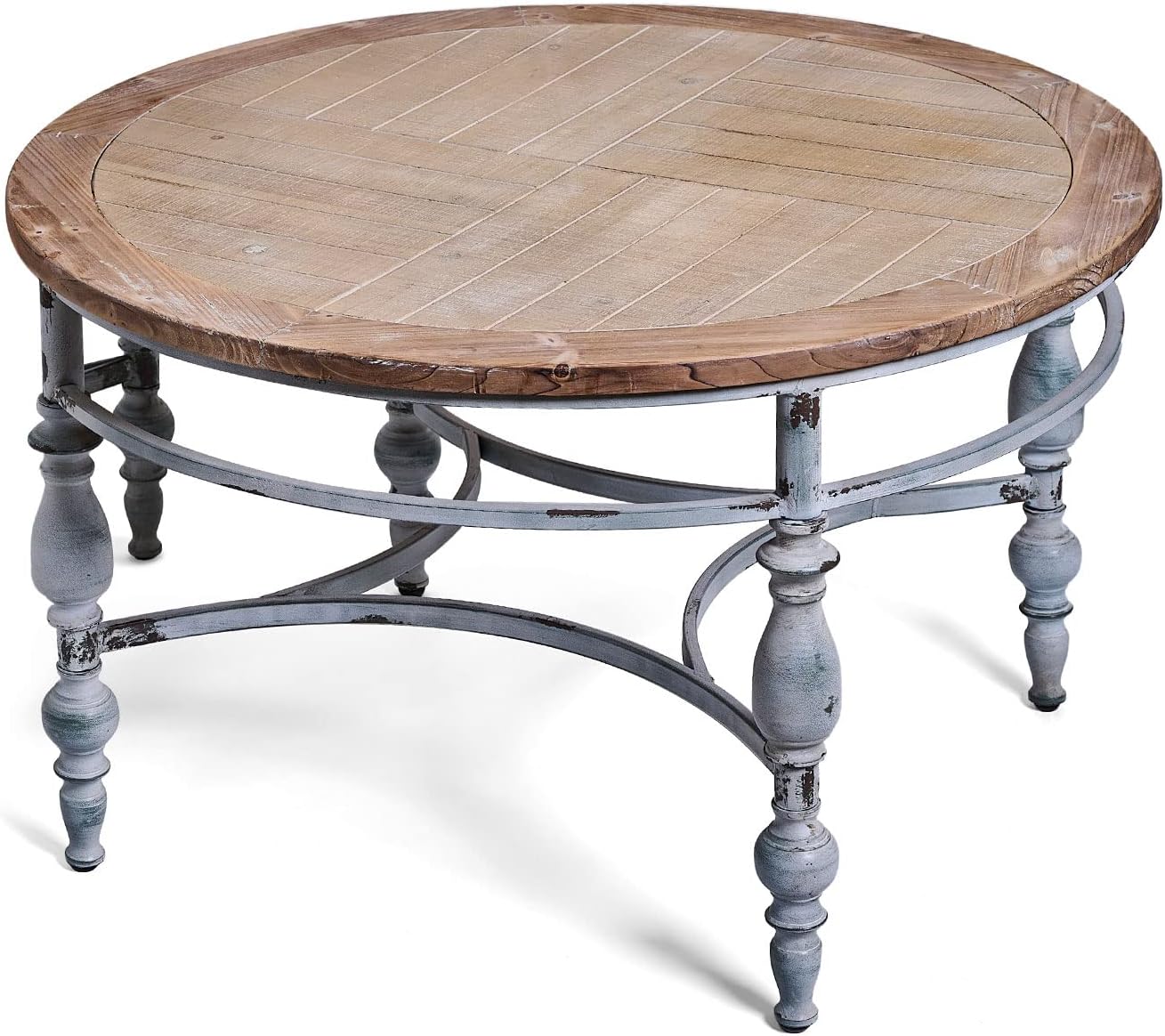 TIMBERMAVEN Rustic Farmhouse Round Coffee Table, French