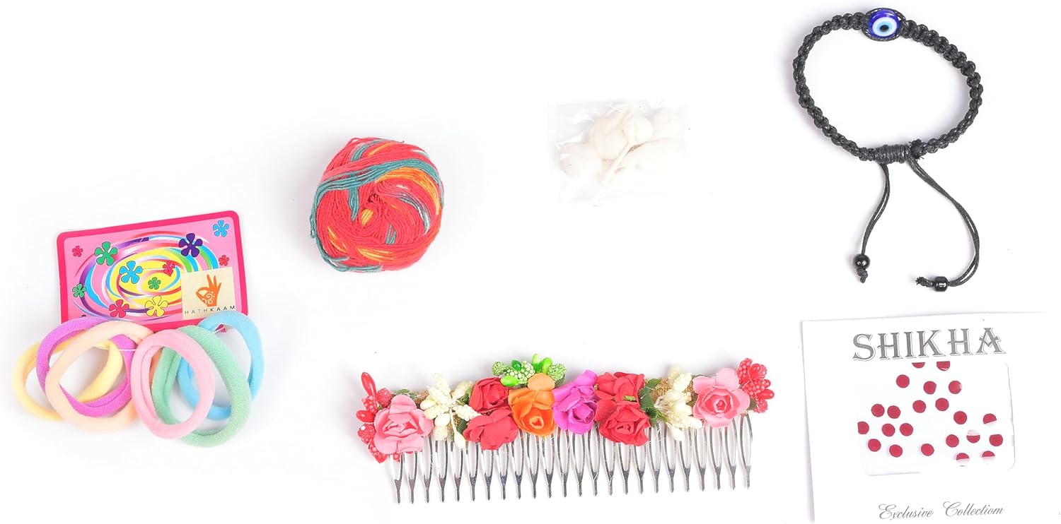 HATHKAAM Karwa Chauth Thali Set – 12 Pc Decorative Pooja Thali Kit with Sieve, Lota, Diya, Bowls + FREE Samagri (Moli, Bindi, Comb, Cotton Wicks, Rubber Band) – Gift Set for Wife & Festivals | HKPT016