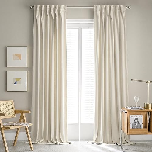 Miniatura 8 de Cortinas gruesas de terciopelo beige crema de 84 pulgadas de largo, paneles de cortina de privacidad para fondos de pared, cortinas de ventana para