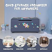 Vista 4 de HONEY JOY Caja de juguetes de madera para niños, baúl grande 2 en 1 de almacenamiento de juguetes con asiento acolchado acolchado, asas