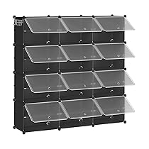 HOOBRO Scarpiera, Scaffale Portascarpe a 12 Scomparti, con Sportello, Scaffale Componibile in Plastica, Scomparto di 40 x 30 x 30 cm, per Corridoio, Portico, Dormitorio, Nero EBK38SC01G1