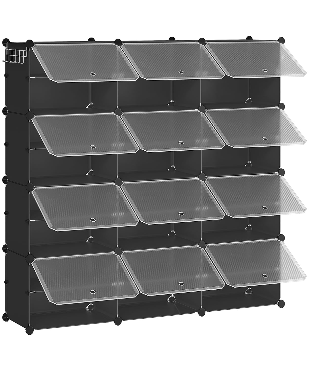 HOOBRO Schuhregal mit 12 Fächern, Schuhschrank, für 48 Paar Schuhe, 40 x 30 x 30 cm pro Fach, schmal, mit Türen, Kunststoff, für Wohnzimmer, Schlafzimmer, Flur, Eingang, Schwarz EBK38SC01G1