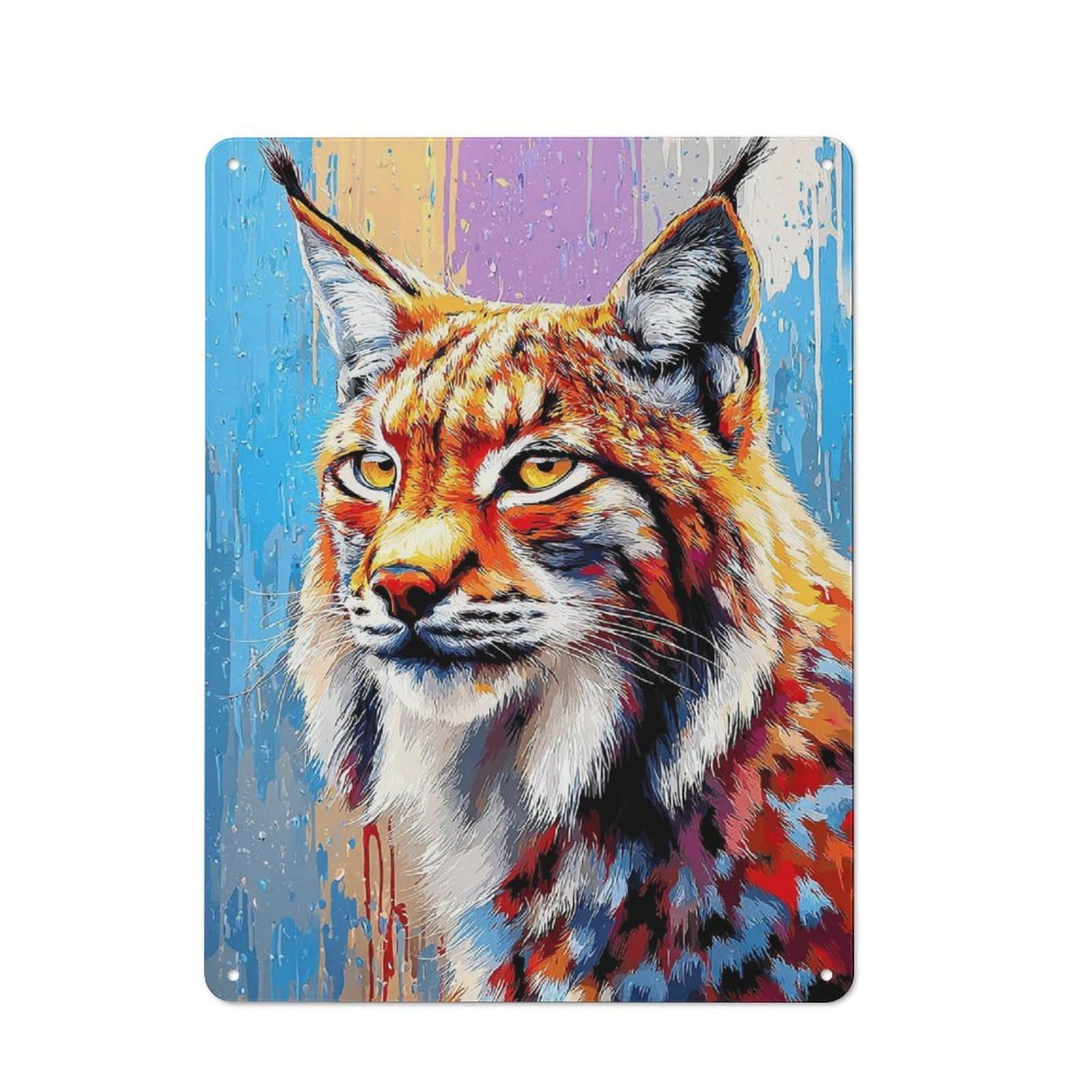 Junmoney Colorful Lynx Portrait -5 Retro Metal Sign 40X30cm, Garage Style Shed Wall Plaque For Garage, Hobby Room, Office Or Man Cave