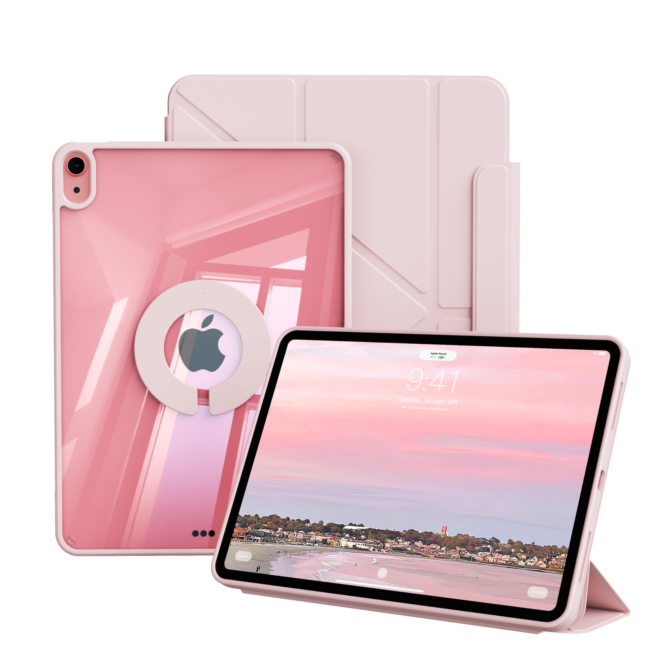 Clear Case for iPad A16 11th Generation 11 inch 2025 & iPad 10th Gen 10.9 inch 2022 with Pencil Holder, Detachable Magnetic Rotating Transparent Hard