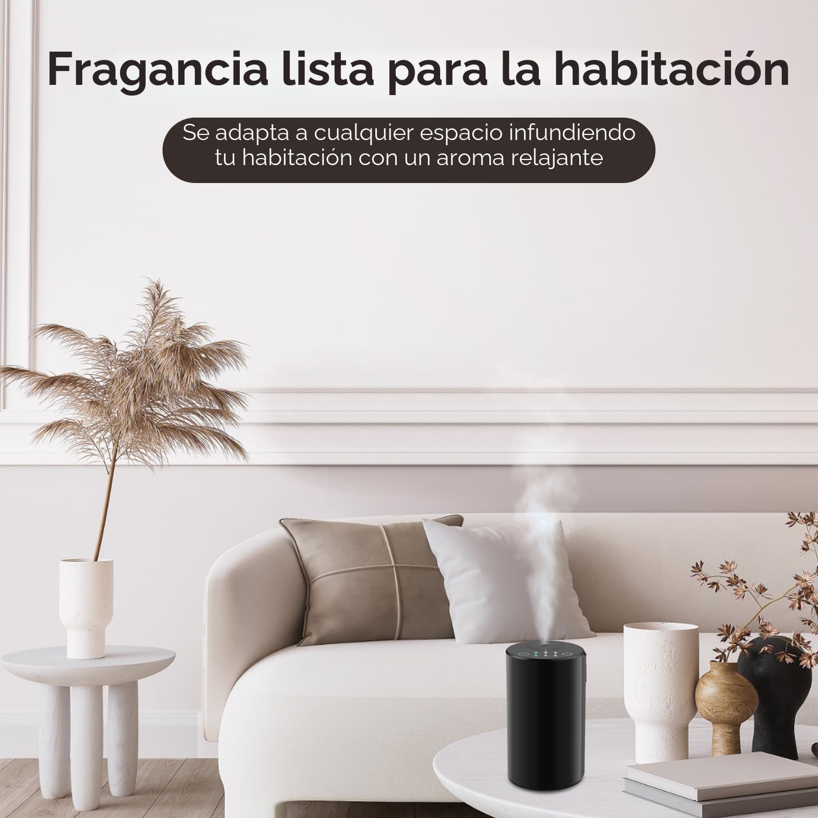 Difusor de aceites Esenciales sin Agua para el hogar, Funciona con Pilas, inalámbrico, con Temporizador, 3 Niveles de Niebla, Coche, Dormitorio, habitación, Oficina, aleación de Aluminio (Negro)