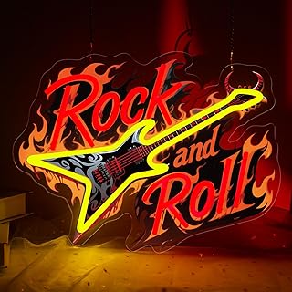 Guitar Rock Roll Neon Sign Music Neon Light Dimmable Led Music Sign for Wall Decor Guitar for Band Bar Live Vocal Recital ...