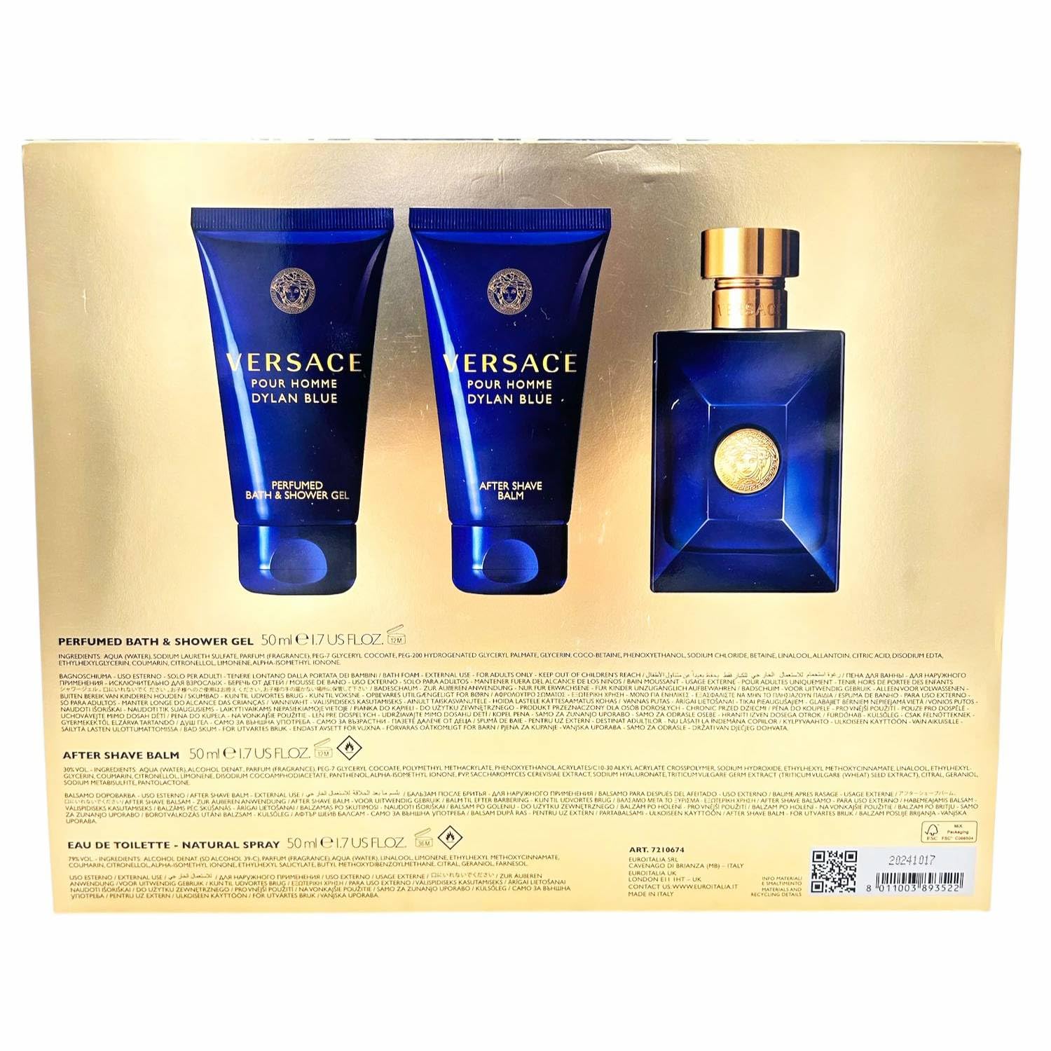 Versace Dylan Blue Geschenkbox für Herren, Eau de Parfum, Duschgel und After Shave Balsam, 50 ml