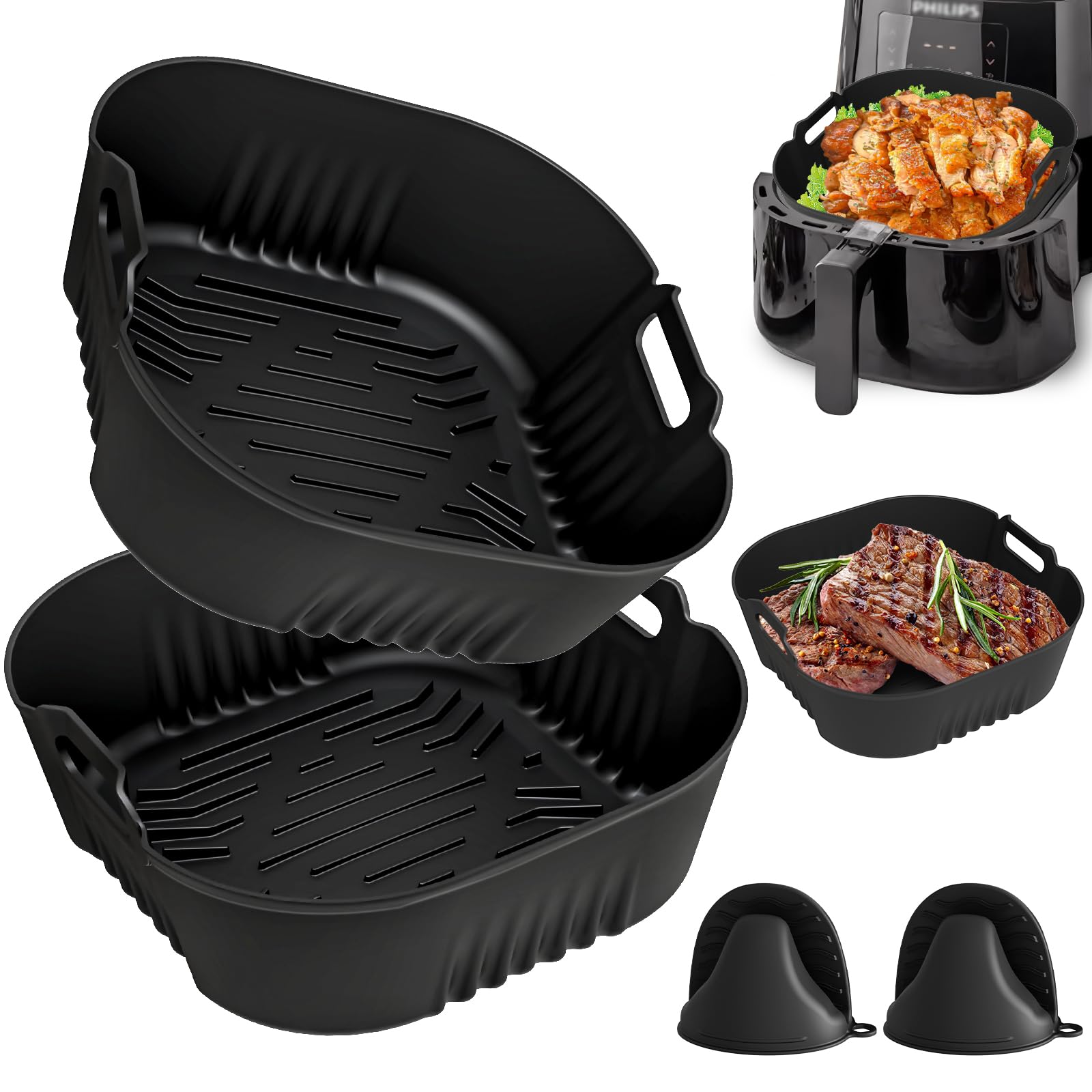 Formy pieczenia z silikonu frytkownicy powietrznej dla Philips 3000 6.2L | 4 wielokrotnego użytku, kwadratowe akcesoria do frytkownicy powietrznej Seria 5000 XL 6.2L / 7.2L
